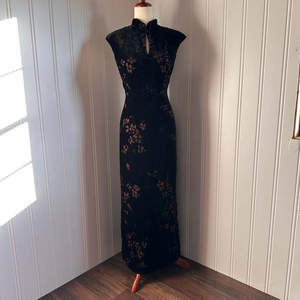 Vintage 90s/Y2K Burnt Velvet Maxi Gown 12